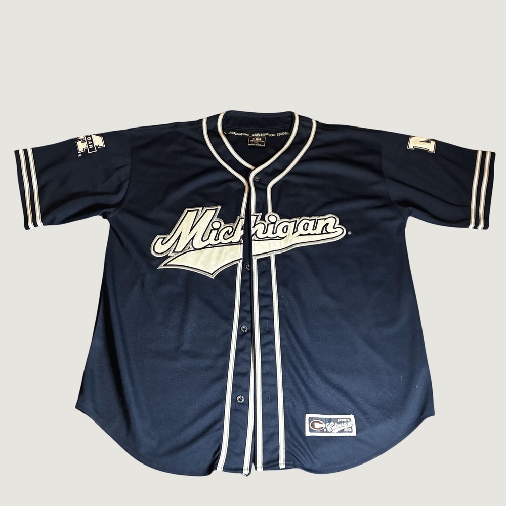 Michigan Wolverines Baseball Jersey Mens XXL Blue Colosseum Sport Button Up